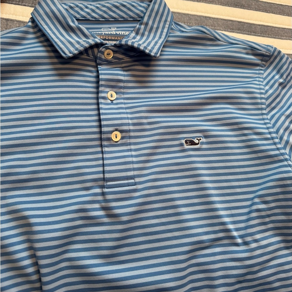 Bundle of 2 Vineyard Vines Blue & Light Blue Striped Performance Polo